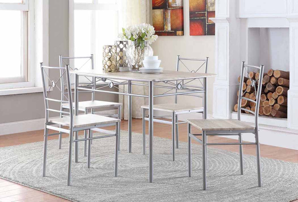 Anna Fontana 5-piece Rectangular Dining Set Brushed Silver - Bargain Furniture (Detroit, MI)