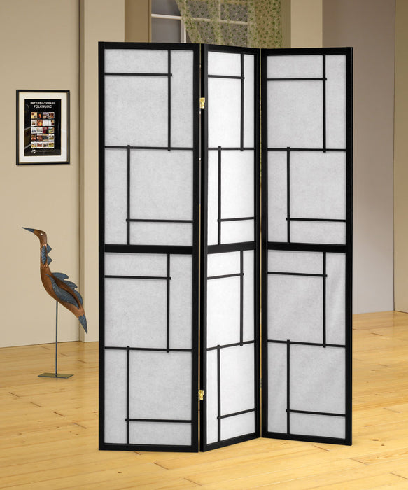 Damis 3-panel Folding Floor Screen Black and White - Bargain Furniture (Detroit, MI)