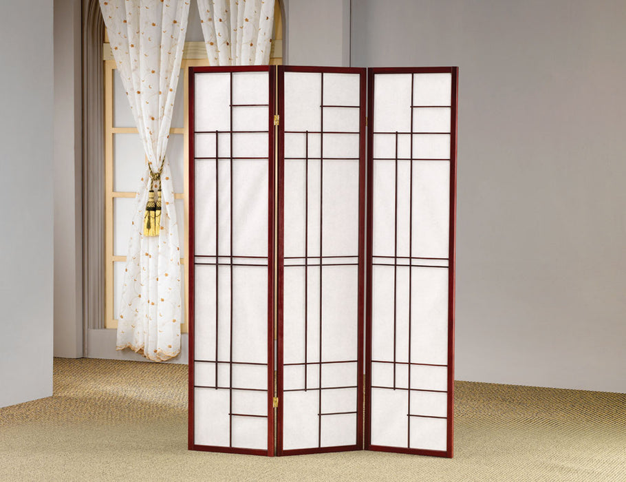 Katerina 3-panel Folding Floor Screen White and Cherry - Bargain Furniture (Detroit, MI)