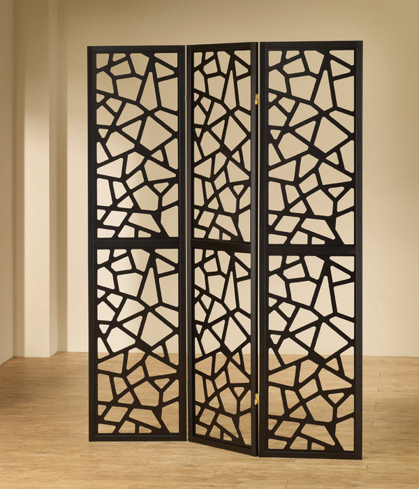 Nailan 3-panel Open Mosaic Pattern Room Divider Black - Bargain Furniture (Detroit, MI)