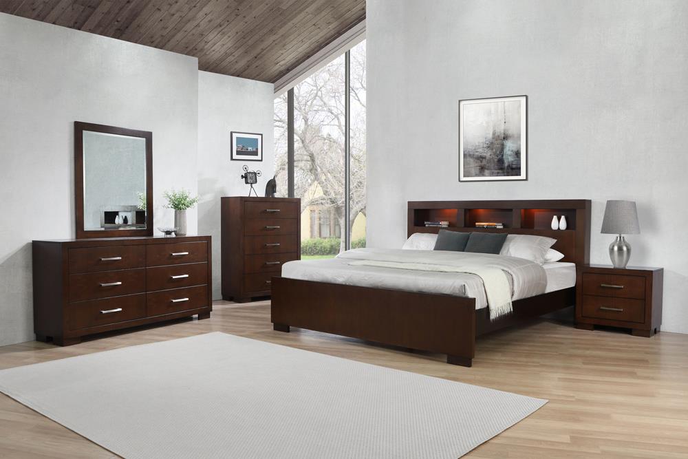 Jessica Bedroom Set with Bookcase Headboard Cappuccino - Bargain Furniture (Detroit, MI)
