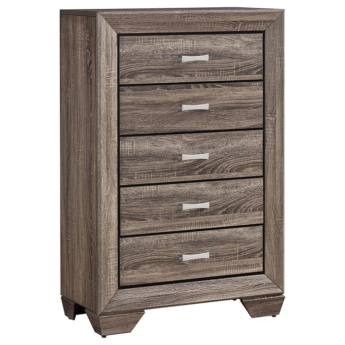 Kauffman 5-drawer Chest Washed Taupe - Bargain Furniture (Detroit, MI)