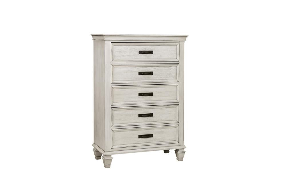 Franco 5-drawer Chest Antique White - Bargain Furniture (Detroit, MI)