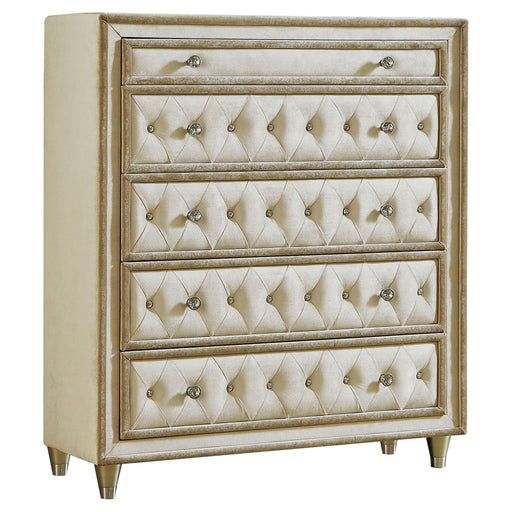 Antonella 5-drawer Upholstered Chest Ivory and Camel - Bargain Furniture (Detroit, MI)