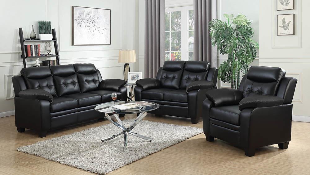 Finley Upholstered Pillow Top Arm Living Room Set Black - Bargain Furniture (Detroit, MI)