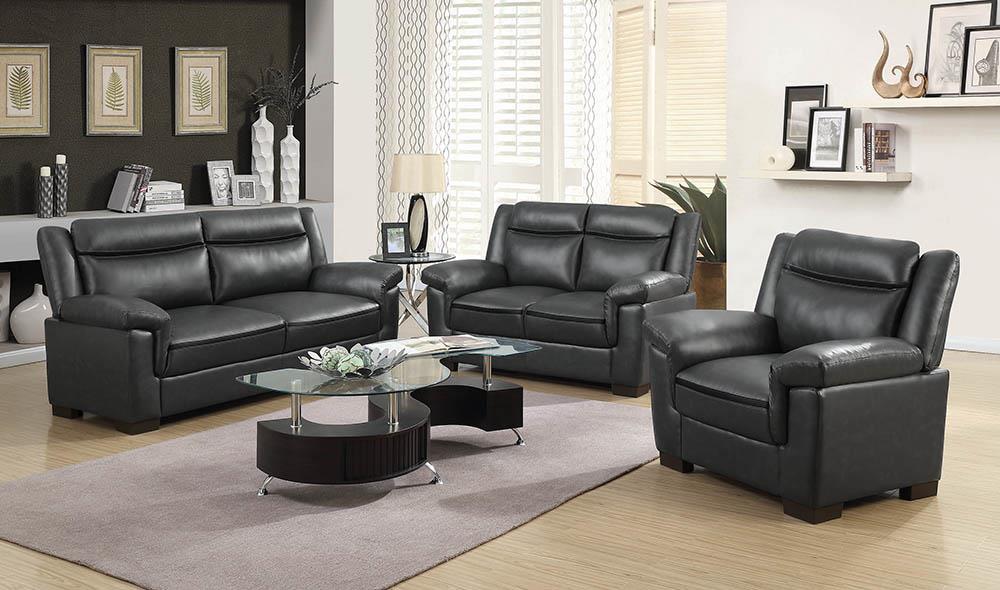 Arabella Upholstered Pillow Top Arm Living Room Set Grey - Bargain Furniture (Detroit, MI)