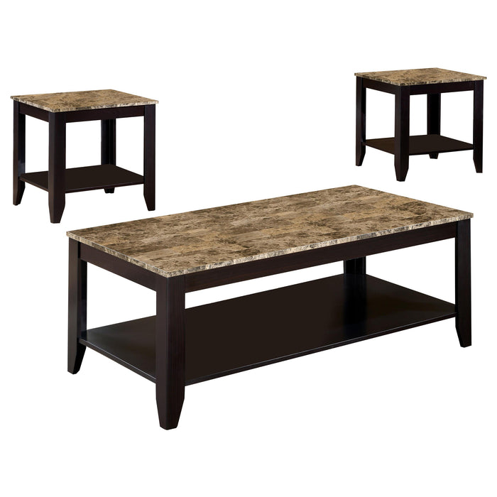 Flores 3-piece Occasional Table Set with Shelf Cappuccino - Bargain Furniture (Detroit, MI)