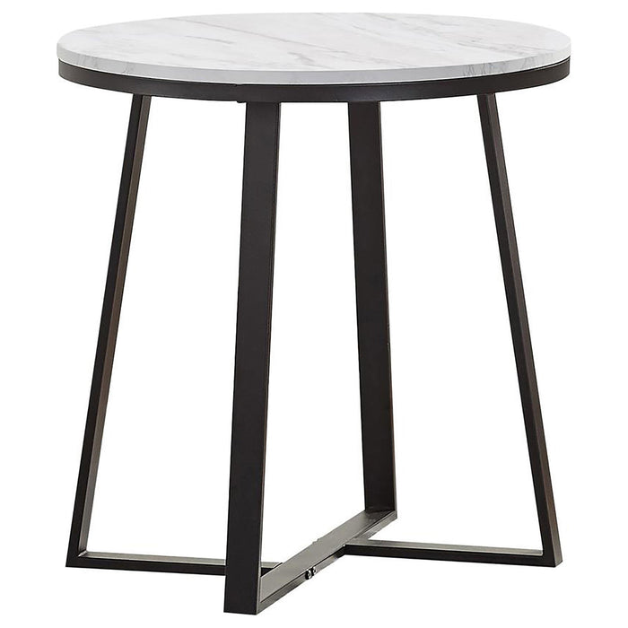 Hugo Metal Base Round End Table White and Matte Black - Bargain Furniture (Detroit, MI)