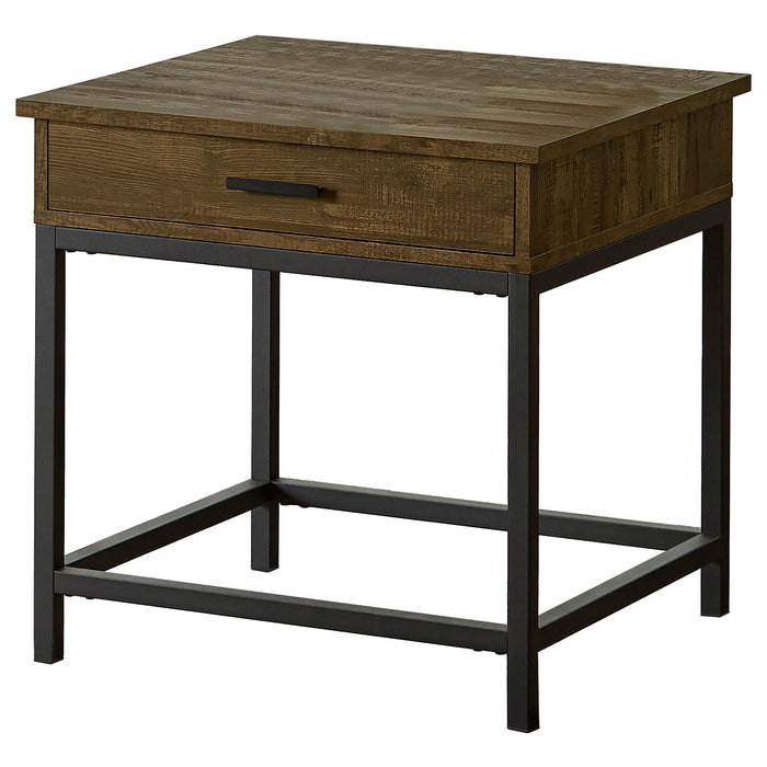 Byers Square 1-drawer End Table Brown Oak and Sandy Black - Bargain Furniture (Detroit, MI)