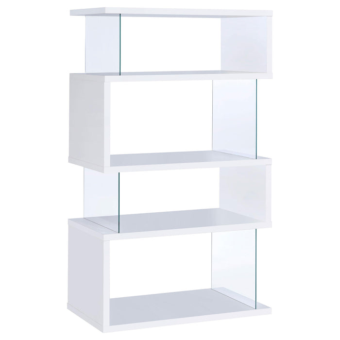 Emelle 4-tier Bookcase White and Clear - Bargain Furniture (Detroit, MI)