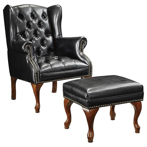 Roberts Button Tufted Back Accent Chair with Ottoman Black and Espresso - Bargain Furniture (Detroit, MI)