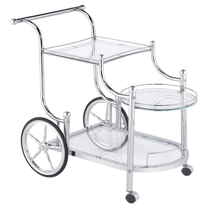 Sarandon 3-tier Serving Cart Chrome and Clear - Bargain Furniture (Detroit, MI)