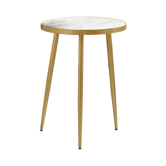 Acheson Round Accent Table White and Gold - Bargain Furniture (Detroit, MI)
