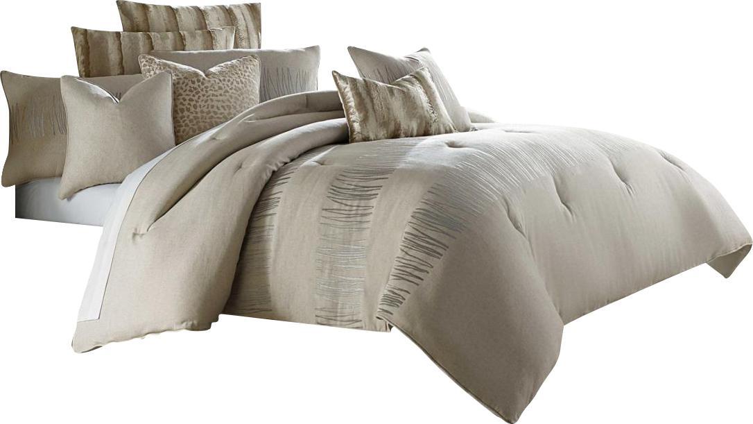 Captiva 9-pc Queen Comforter Set in Neutral - Bargain Furniture (Detroit, MI)