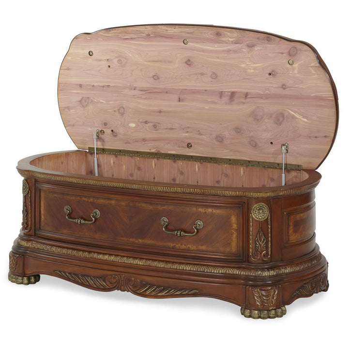 Cortina Leather Bedside Bench in Honey Walnut - Bargain Furniture (Detroit, MI)