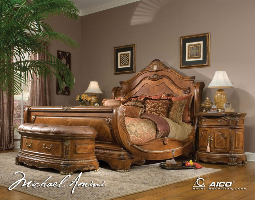 Cortina Leather Bedside Bench in Honey Walnut - Bargain Furniture (Detroit, MI)