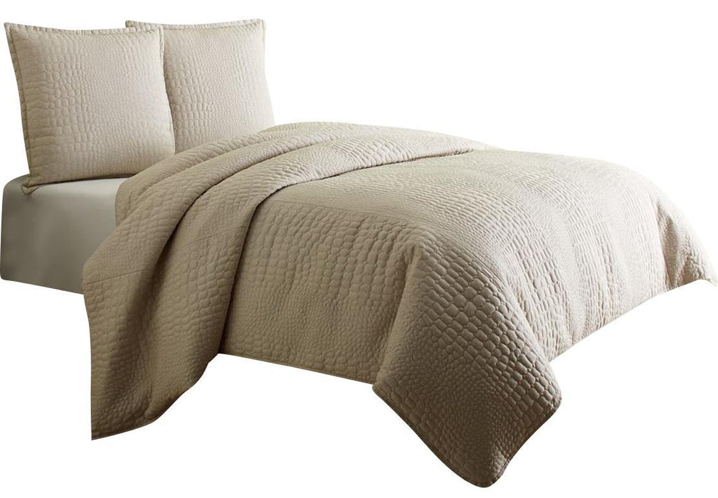 Dash 3-pc Queen Coverlet Set in Natural - Bargain Furniture (Detroit, MI)