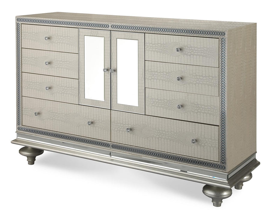 Hollywood Swank Upholstered Dresser in Crystal Croc - Bargain Furniture (Detroit, MI)