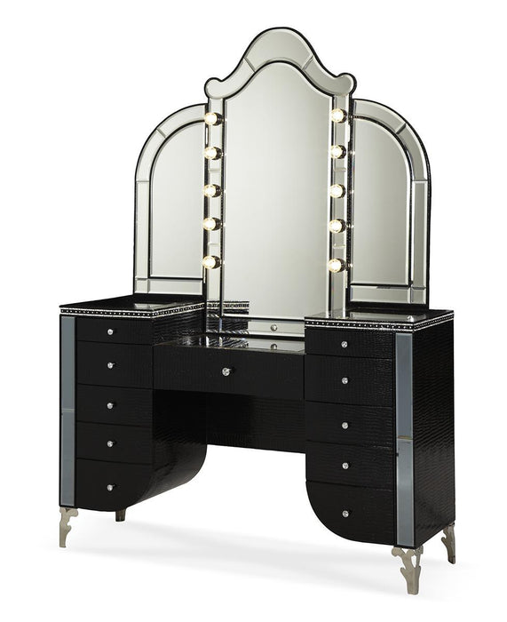 Hollywood Swank Vanity Mirror in Black Iguana - Bargain Furniture (Detroit, MI)