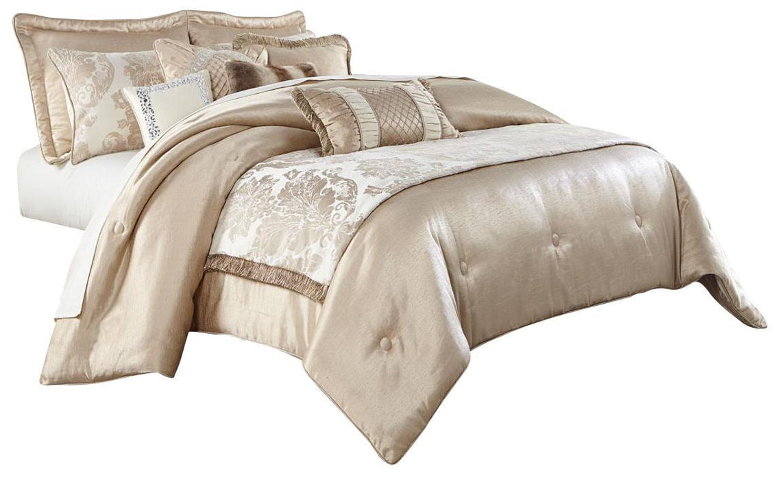 Palermo 10-pc Queen Comforter Set in Sand - Bargain Furniture (Detroit, MI)