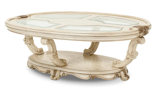 Platine de Royale Oval Cocktail Table in Champagne - Bargain Furniture (Detroit, MI)