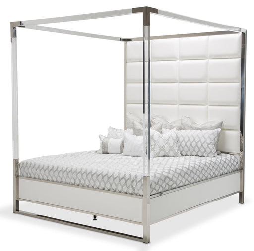 State St California King Metal Canopy Bed in Glossy White - Bargain Furniture (Detroit, MI)