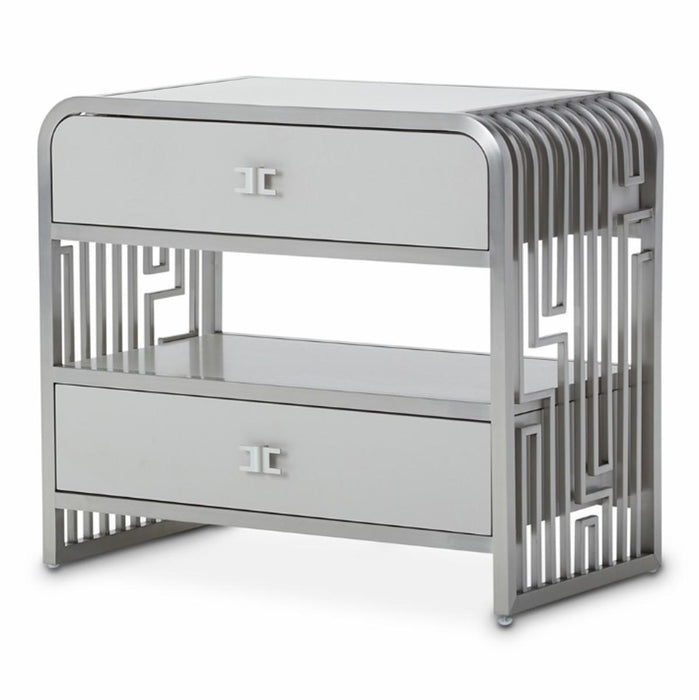 Roxbury Park 2 Drawer Nightstand in Stainless Steel - Bargain Furniture (Detroit, MI)