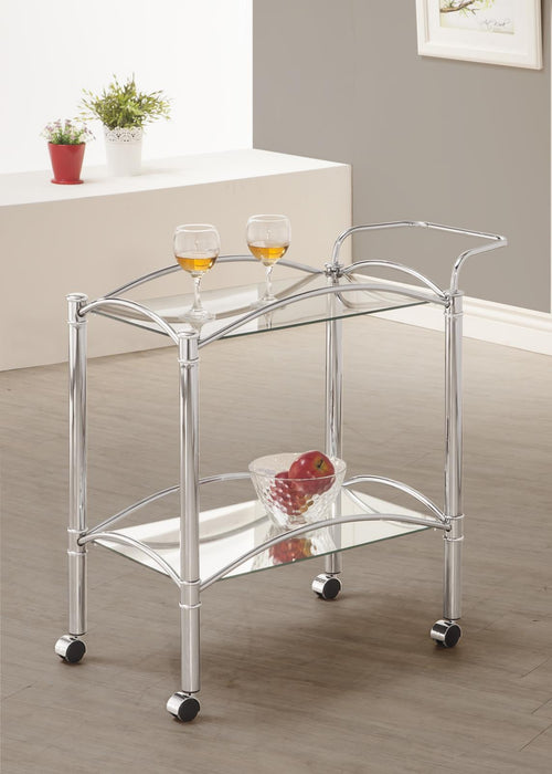 Shadix 2-tier Serving Cart with Glass Top Chrome and Clear - Bargain Furniture (Detroit, MI)