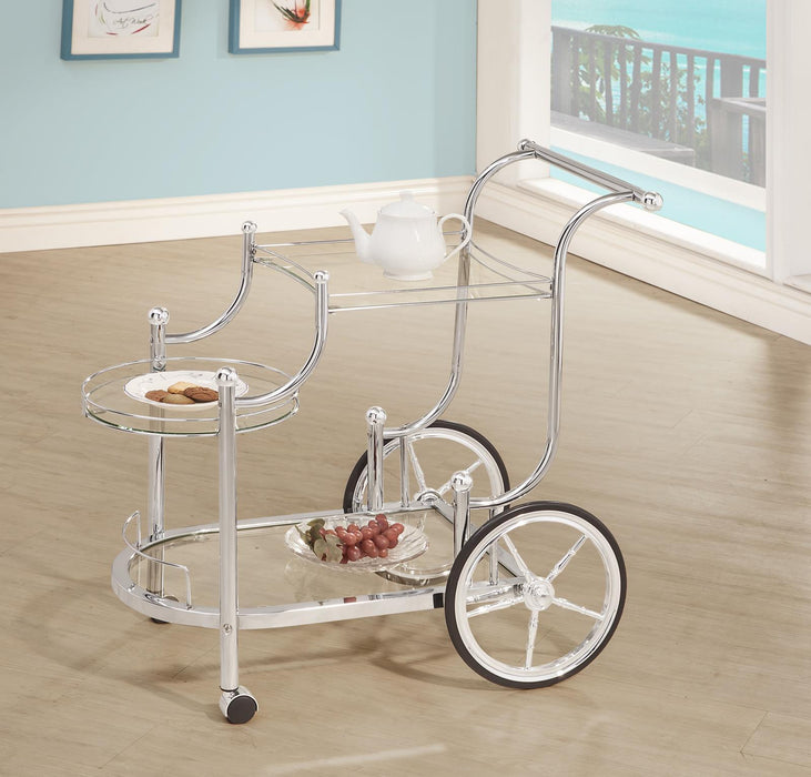 Sarandon 3-tier Serving Cart Chrome and Clear - Bargain Furniture (Detroit, MI)