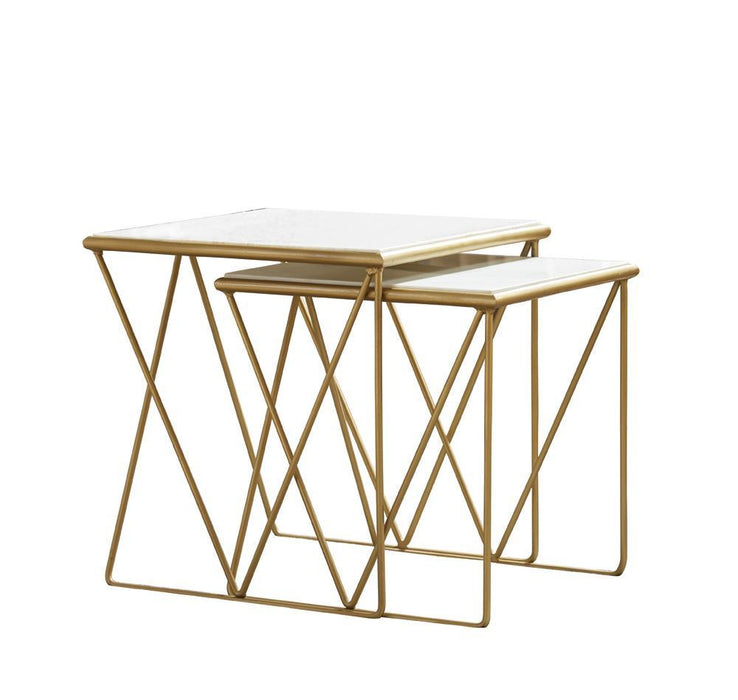 Bette 2-piece Nesting Table Set White and Gold - Bargain Furniture (Detroit, MI)