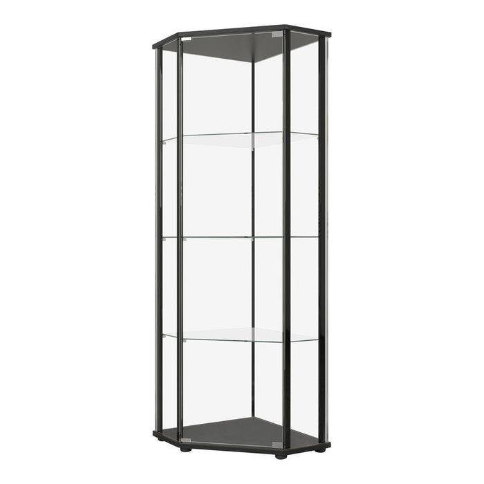 Zenobia Glass Shelf Curio Cabinet Clear and Black - Bargain Furniture (Detroit, MI)