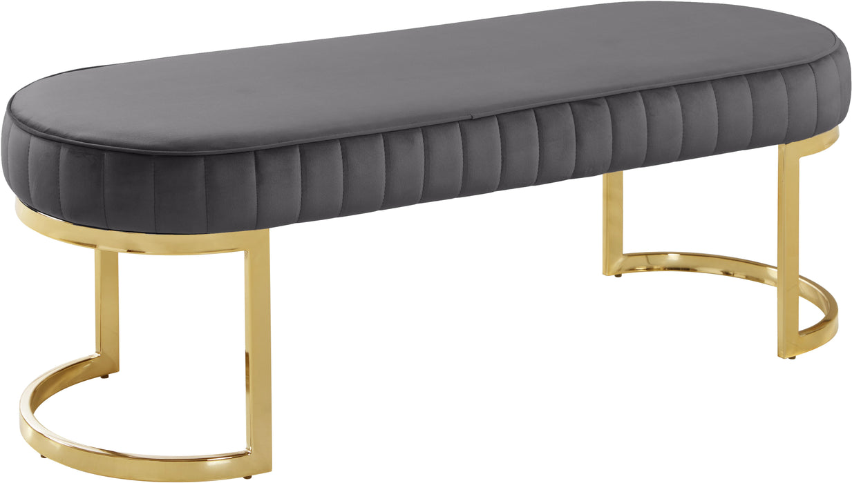 Lemar Grey Velvet Bench - Bargain Furniture (Detroit, MI)