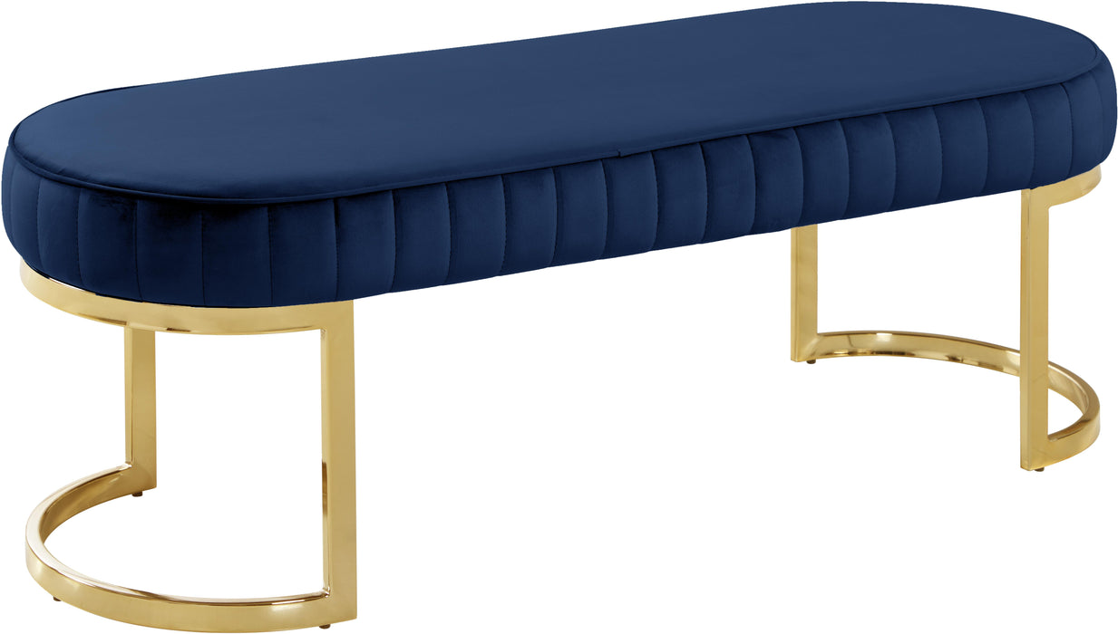 Lemar Navy Velvet Bench - Bargain Furniture (Detroit, MI)