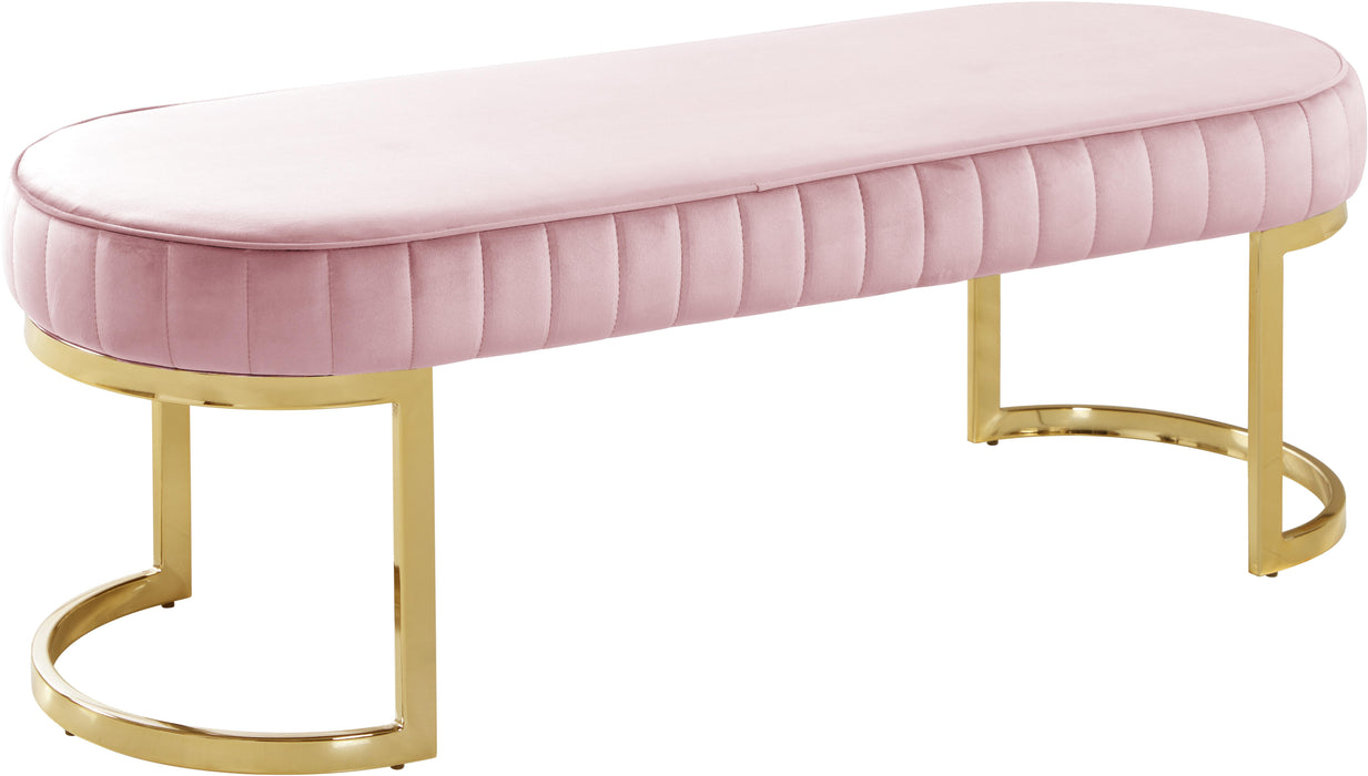 Lemar Pink Velvet Bench - Bargain Furniture (Detroit, MI)