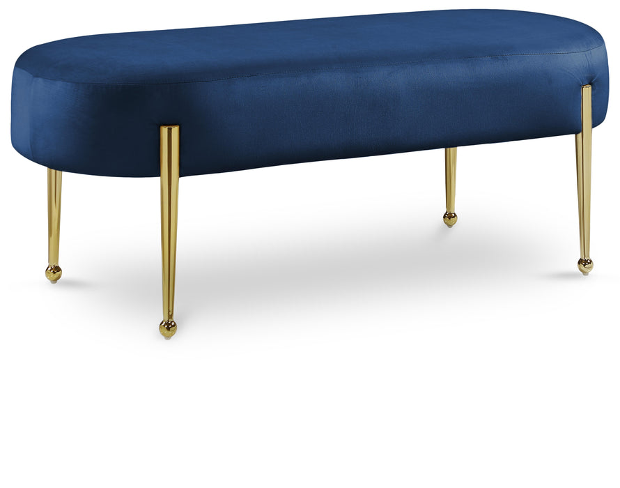 Gia Navy Velvet Bench - Bargain Furniture (Detroit, MI)