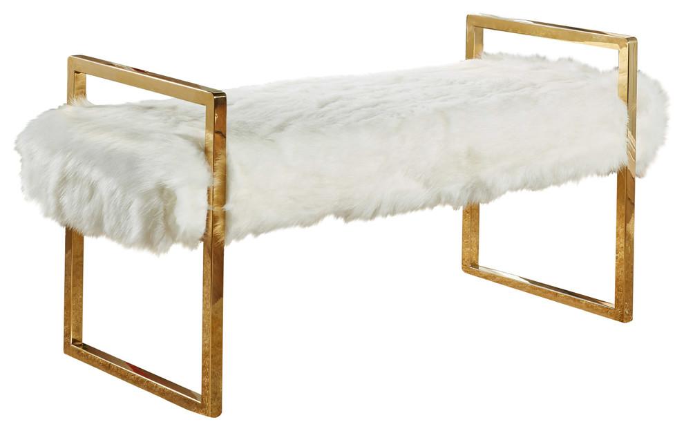 Chloe White Faux Fur Bench - Bargain Furniture (Detroit, MI)