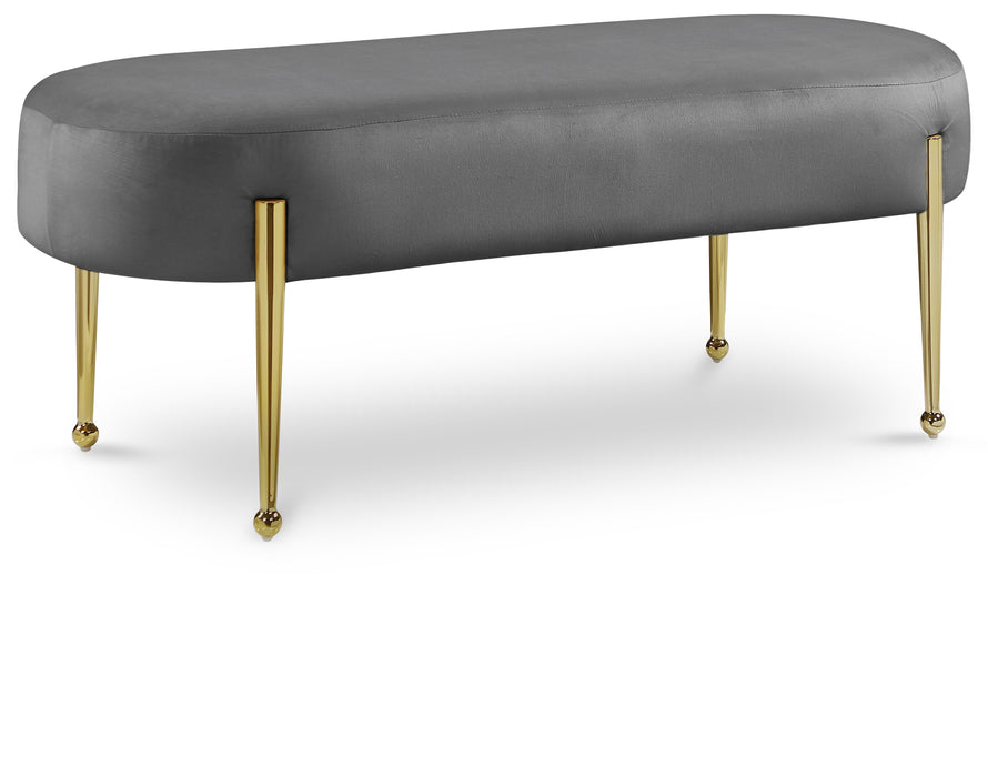 Gia Grey Velvet Bench - Bargain Furniture (Detroit, MI)