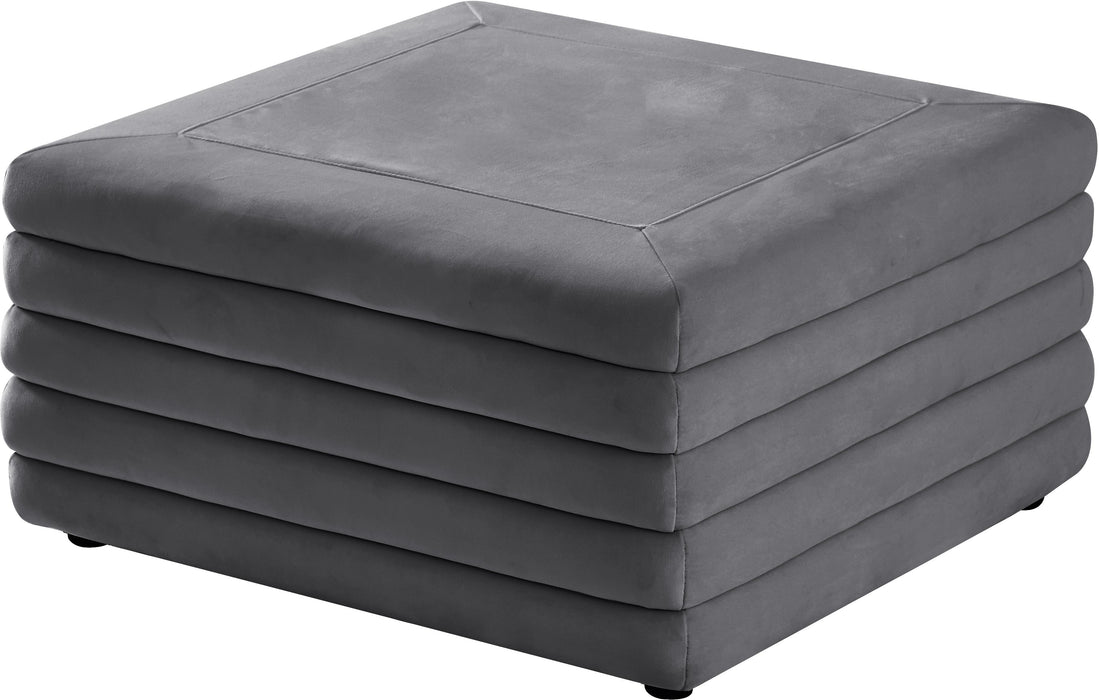 Lorenzo Grey Velvet Ottoman - Bargain Furniture (Detroit, MI)