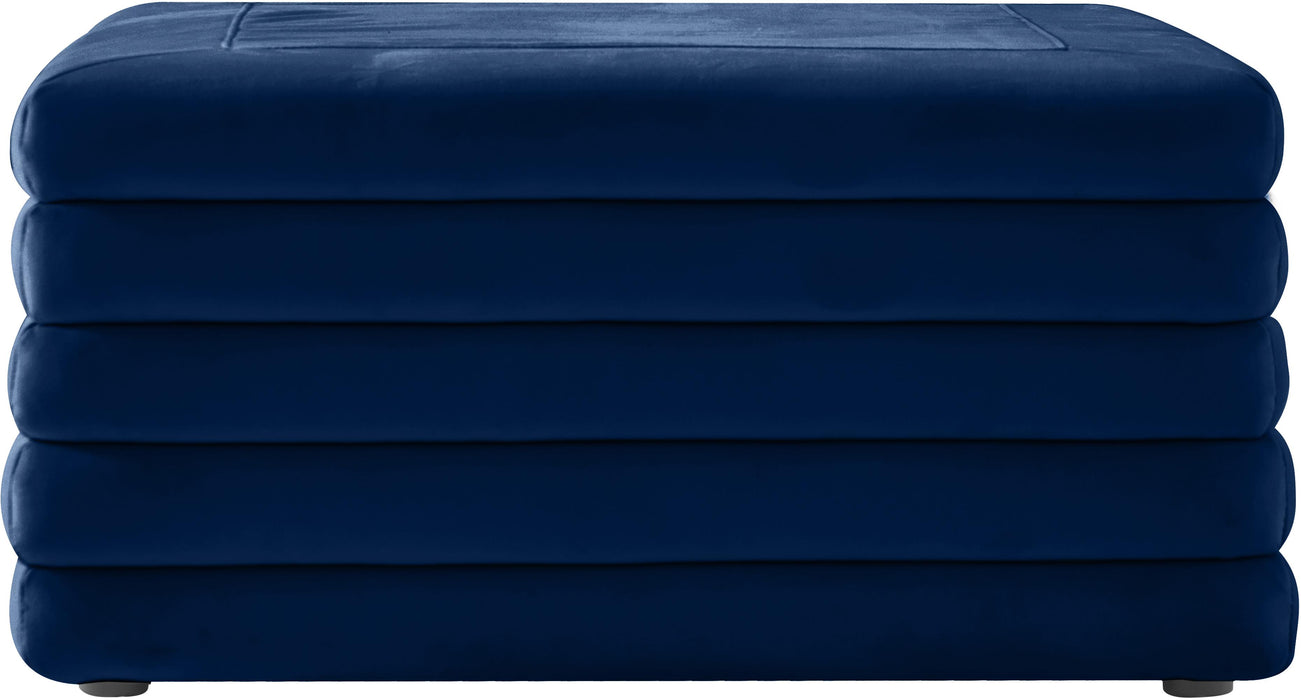 Lorenzo Navy Velvet Ottoman - Bargain Furniture (Detroit, MI)