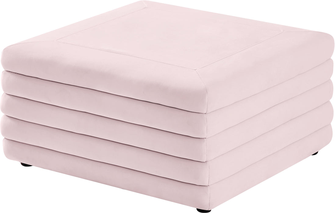 Lorenzo Pink Velvet Ottoman - Bargain Furniture (Detroit, MI)