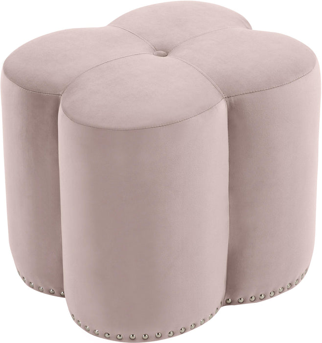 Clover Pink Velvet Ottoman - Bargain Furniture (Detroit, MI)