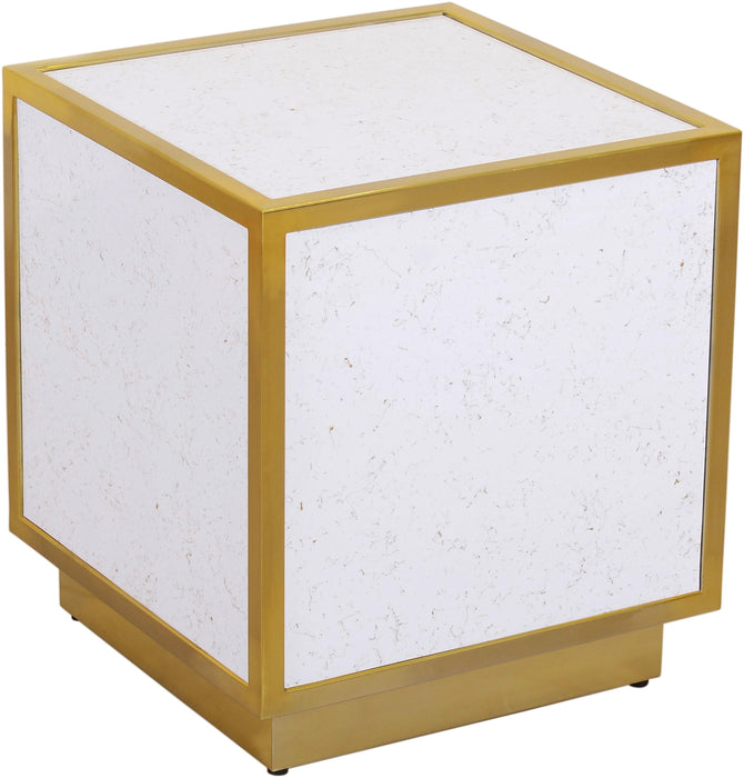 Glitz White Faux Marble End Table - Bargain Furniture (Detroit, MI)