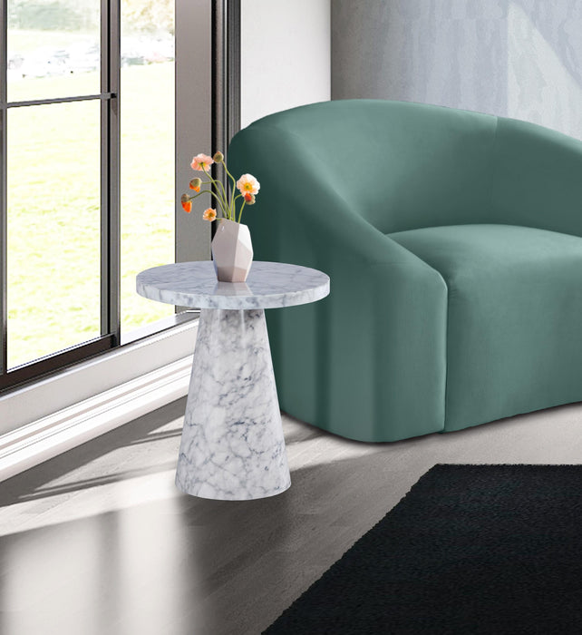 Omni White Faux Marble End Table - Bargain Furniture (Detroit, MI)