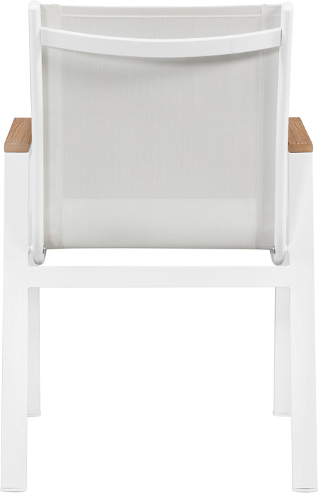 Nizuc White Mesh Waterproof Fabric Outdoor Patio Aluminum Mesh Dining Arm Chair - Bargain Furniture (Detroit, MI)