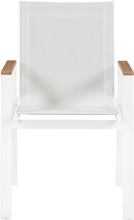 Nizuc White Mesh Waterproof Fabric Outdoor Patio Aluminum Mesh Dining Arm Chair - Bargain Furniture (Detroit, MI)