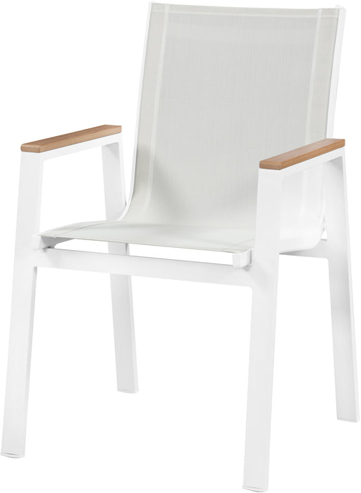 Nizuc White Mesh Waterproof Fabric Outdoor Patio Aluminum Mesh Dining Arm Chair - Bargain Furniture (Detroit, MI)