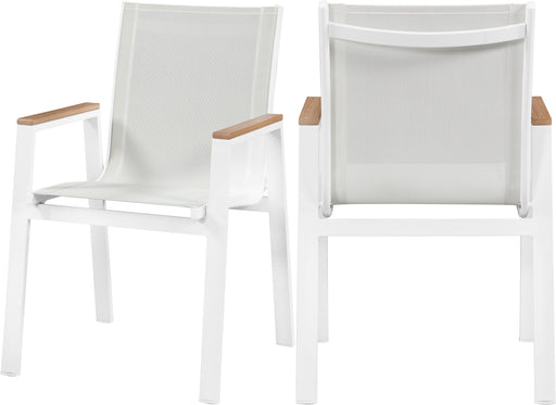 Nizuc White Mesh Waterproof Fabric Outdoor Patio Aluminum Mesh Dining Arm Chair - Bargain Furniture (Detroit, MI)