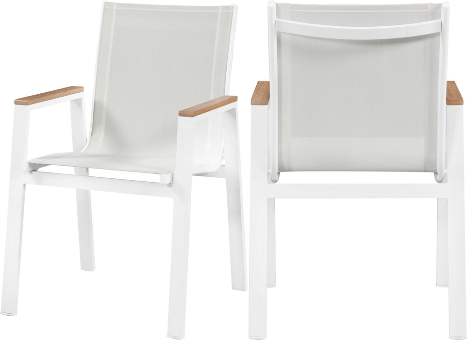 Nizuc White Mesh Waterproof Fabric Outdoor Patio Aluminum Mesh Dining Arm Chair - Bargain Furniture (Detroit, MI)