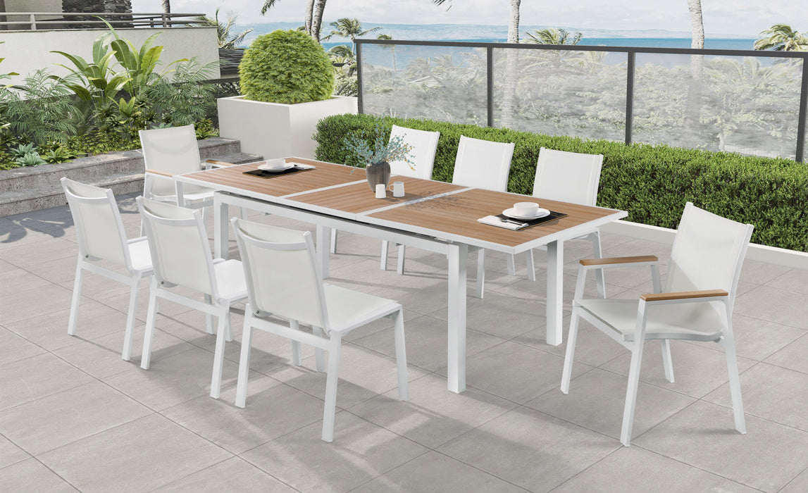 Nizuc White Mesh Waterproof Fabric Outdoor Patio Aluminum Mesh Dining Arm Chair - Bargain Furniture (Detroit, MI)