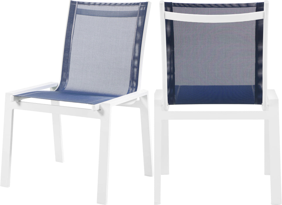 Nizuc Navy Mesh Waterproof Fabric Outdoor Patio Aluminum Mesh Dining Chair - Bargain Furniture (Detroit, MI)
